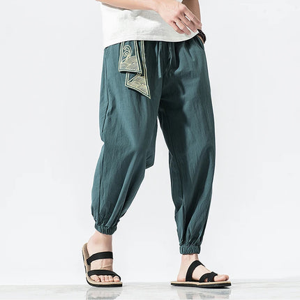 Kimono da uomo in cotone e lino costume da samurai giapponese Ukiyo-e cintura con stampa pantaloni stile harem retrò pantaloni larghi da uomo Hip Hop Harajuku Haori