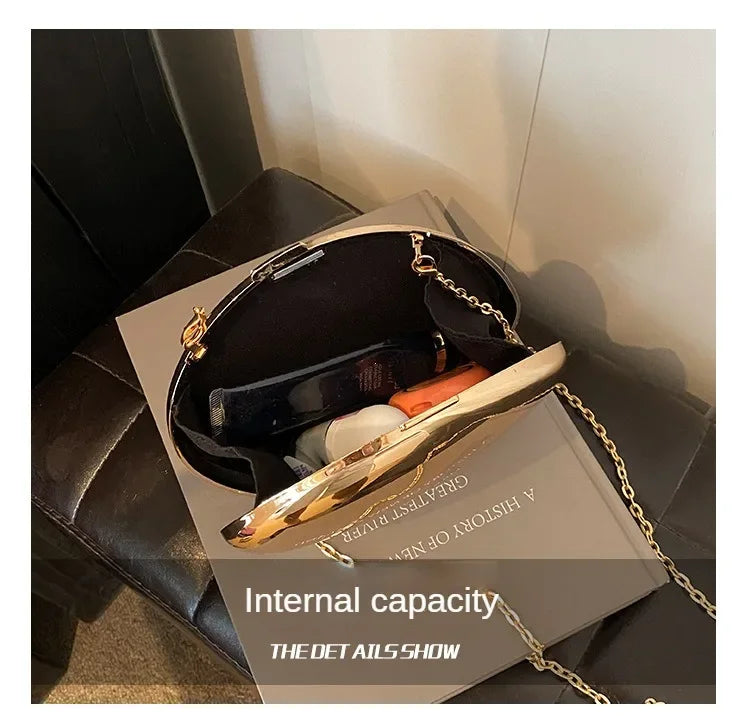 Designer Acrylic Shell Shape Clutch Bag Gold Silver Women Evening Party Bag Cute Shiny Metal Shoulder Crossbody Bags Small Purse PlatiNum
