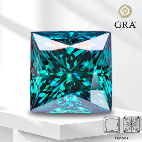 Moissanite Lab Diamond Princess Cut Primary Color Emerald Green with Certificate Advanced Jewelry Making jewelry for woman PlatiNum