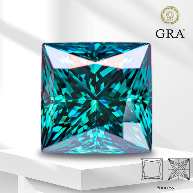 Moissanite Lab Diamond Princess Cut Primary Color Emerald Green with Certificate Advanced Jewelry Making jewelry for woman PlatiNum