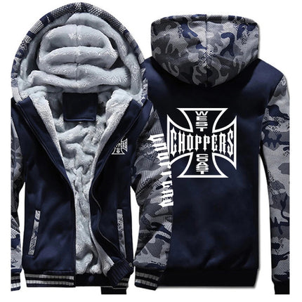 West Coast Choppers 2024 New Men's Hoodies Jacket Winter Thick Warm Fleece Zipper Hoodies Coat Casual Tracksuit Sportwear PlatiNum