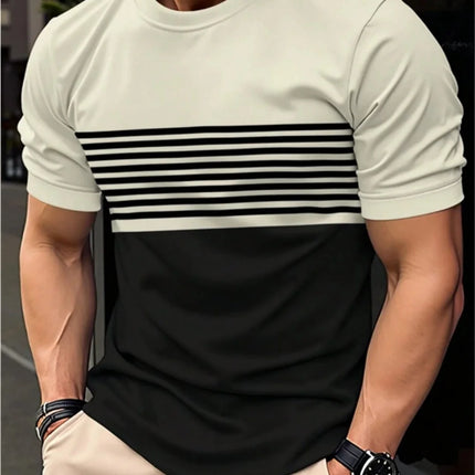 Oversized T-shirt Men's T-shirt Summer Fashion Casual Crew Neck Short Sleeve Top Striped Printed Men's T-shirt