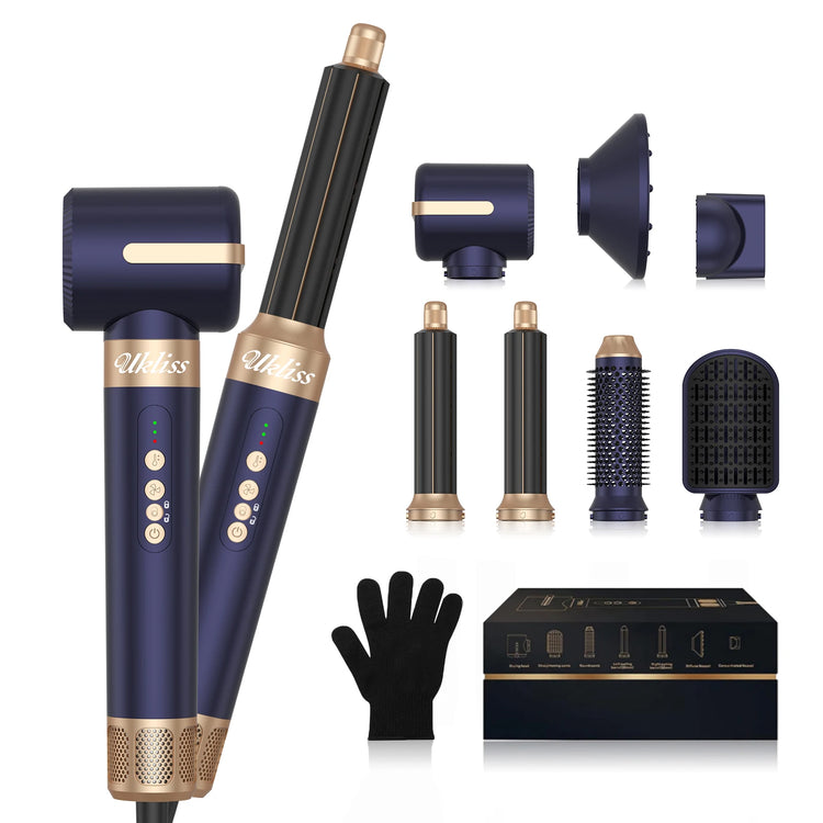 7‑In‑1 Multi‑Functional Hot Air Hair Styling Set,626-1- Curling Wand, Hair Dryer, Straightening Comb, Round Brush, Interchangeable Heads Household Salon Hair Care Styling Instrument