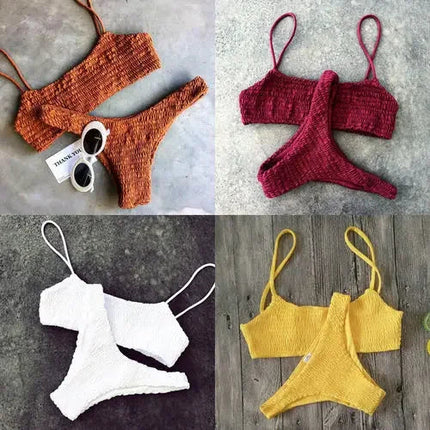 Nuova vendita calda donne sexy reggiseno imbottito push-up bikini set costume da bagno a pieghe costumi da bagno nuoto costume da bagno da spiaggia bikini set PlatiNum