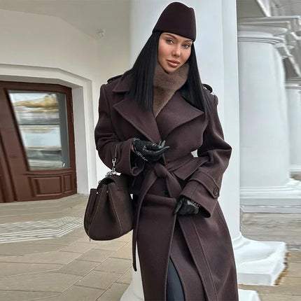Fashion Solid Women's Wool Coat Lapel Double Breasted Button Long Sleeves Loose Coat Chic 2026 Autumn Winter New Street Wear