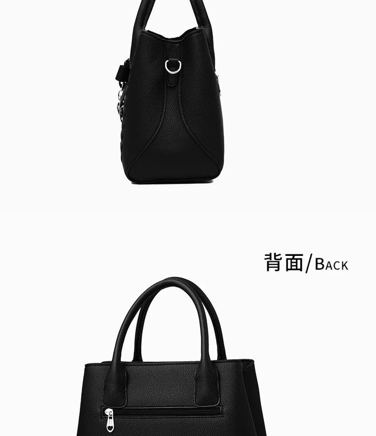 Bow Metal Pendant Top Handle Satchel Crossbody Bag, PU Leather Textured Bag Purse, Classic Versatile Fashion Shoulder Bag PlatiNum