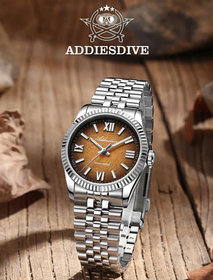ADDIESDIVE 36mm AD2512 Watch For Men BGW9 Luminous Jubilee Strap 100m Waterproof Sapphire Glass VH31 Movement Quartz Watch Reloj