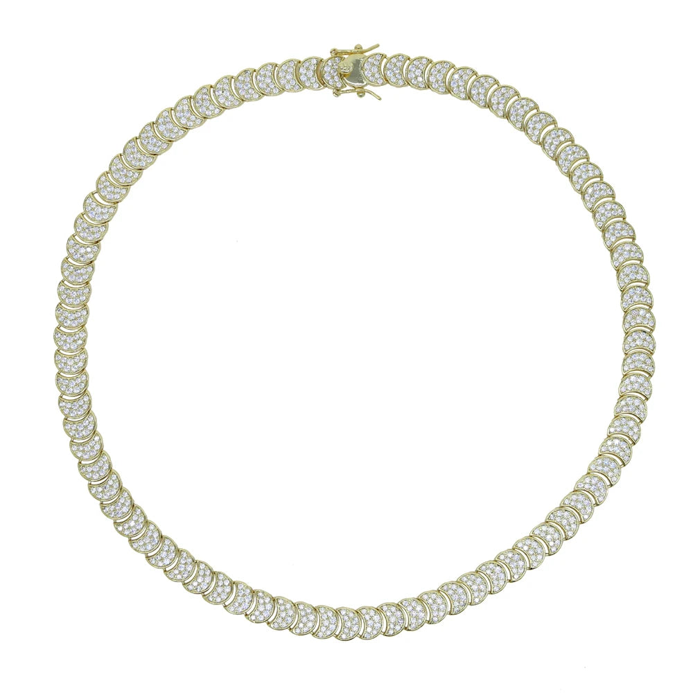 2025 Nuova collana a catena serpente unisex color oro a spina di pesce con perline catena a maglie pavimentata 5A CZ girocollo a forma di luna per gioielli da donna