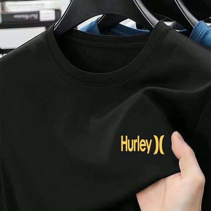 Hurley basic short-sleeved T-shirt with fashionable print, 220g men's T-shirt new summer collection sports pure cotton printed short-sleeved