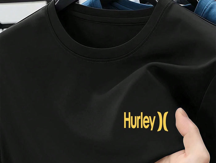 Hurley basic short-sleeved T-shirt with fashionable print, 220g men's T-shirt new summer collection sports pure cotton printed short-sleeved
