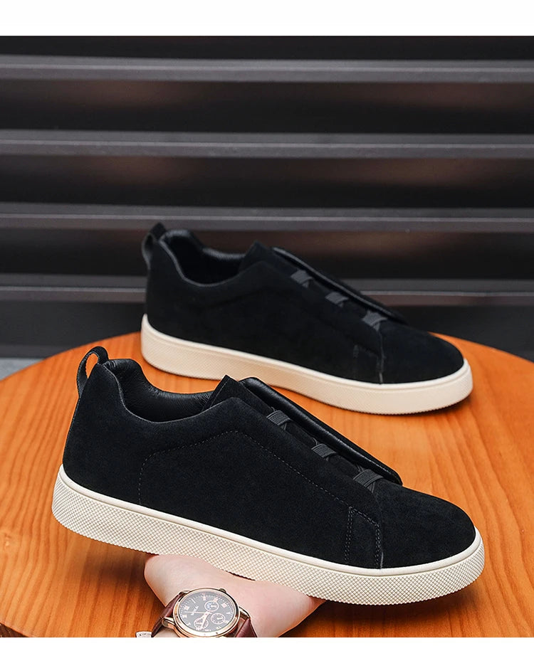 Spring men's thick soled board shoes high-quality suede leather casual sports shoes comfortable and fashionable low top shoes