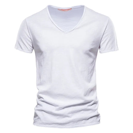Men's 100% Cotton Branded Quality T-shirt V-Neck Fashion Design Slim Fit Solid Men's T-shirt Top Tees Short Sleeve T-shirt for Men
