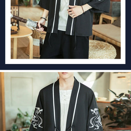Japan Samurai Shirt uomo ricamato Kimono giapponese manica corta Cardigan uomo estate sottile moda Casual Yukata Cardigan Top uomo