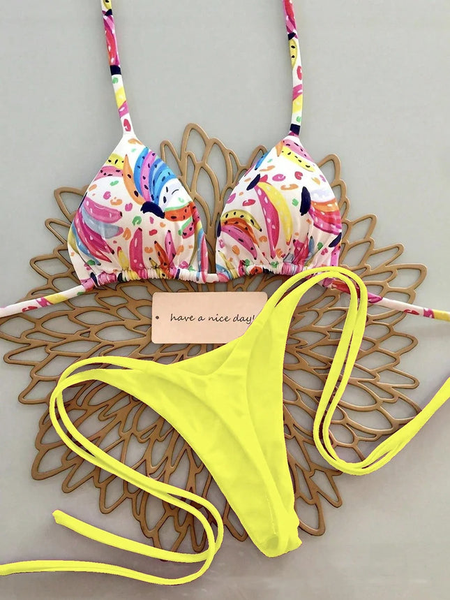 Micro Bikini 2026 Women's Sexy Brazilian Halter String Biquini Push Up Print Female Beachwear