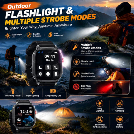 2026New Smart Watch Fitness Clock Men 2.01" AMOLED Screen 1400mAh 130+ Days Battery Life Flashlight Call Waterproof Smartwatches
