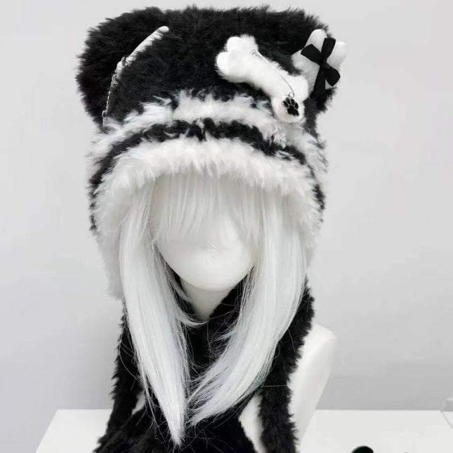 Cute Snow Leopard Ear Warmer for Ladies Chic Outdoor Windproof Ear Protection Hats Fluffy Warm Ear Caps Autumn Winter Head Hat