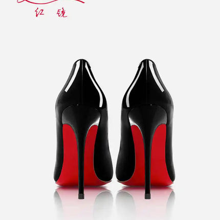 Tacchi alti eleganti da donna neri Fondo rosso lucido Tacchi da donna di marca di lusso 2025 tendenza Punta a punta Décolleté da festa sexy Scarpe da donna