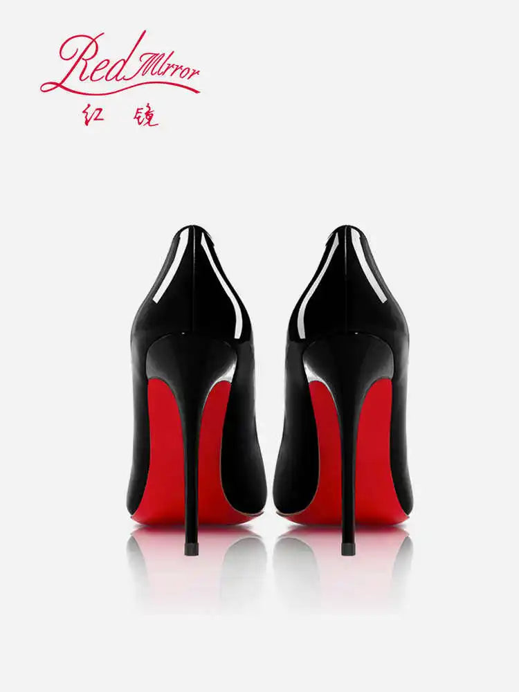 Tacchi alti eleganti da donna neri Fondo rosso lucido Tacchi da donna di marca di lusso 2025 tendenza Punta a punta Décolleté da festa sexy Scarpe da donna