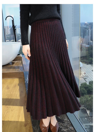 Autumn And Winter Fashion Mink Cashmere Mid Length High Waist Skirt For Women, Knitted Umbrella Skirt, Fashionable Pleated Skirt PlatiNum