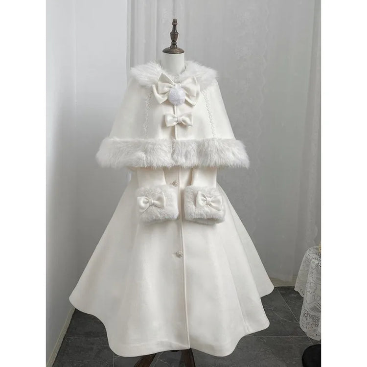 Velvet Bunny Japanese Heiress Woolen Coat+bow Cape Set, Niche, Sweet and Cute Two-piece Set for Women