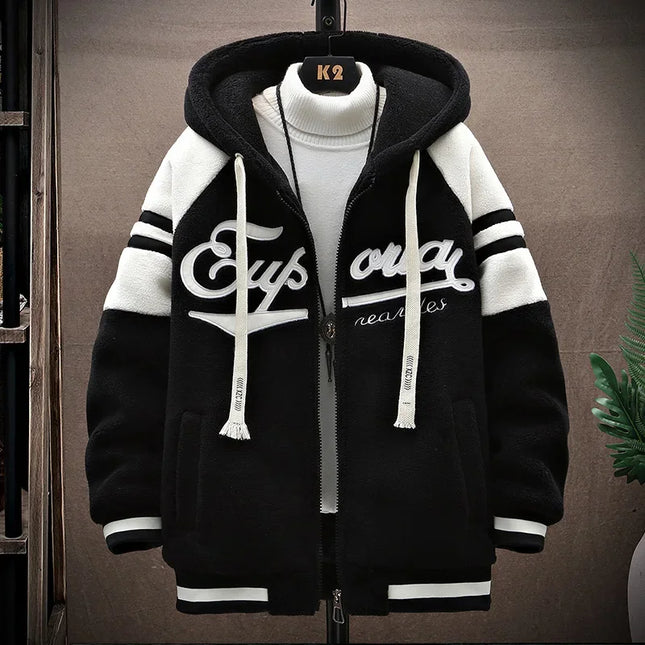 2023 Men's Hooded Jackets Japan Fashion Streetwear Harajuku Coats Men Autumn Winter Men Clothing Wool Jackets Embroidery Jacket