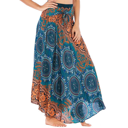 Boho Gonne Donna Rayon Beach Abito lungo Estate Bohemian Jupe Longue Femme Elastico in vita Stampa Fasciatura floreale Halter Hippie platinumshop