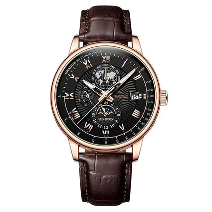 Orologio da uomo di lusso cronografo impermeabile modello fasi lunari orologio da polso da uomo luminoso in pelle orologi al quarzo da uomo orologio Casual platinumshop