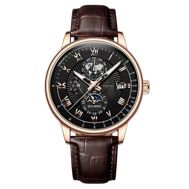 Orologio da uomo di lusso cronografo impermeabile modello fasi lunari orologio da polso da uomo luminoso in pelle orologi al quarzo da uomo orologio Casual platinumshop