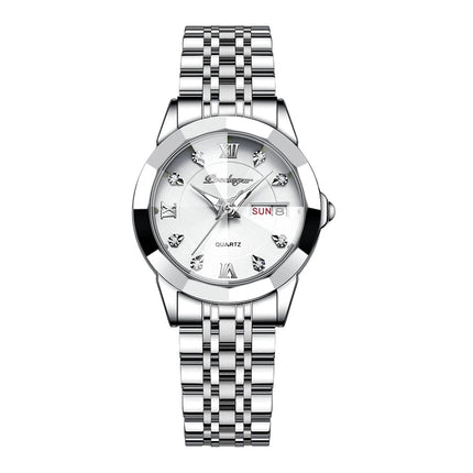 POEDAGAR orologi da donna di marca di lusso impermeabile luminoso data settimana orologio al quarzo per donna orologio da donna di moda in acciaio inossidabile platinumshop