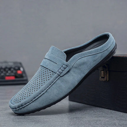 Muli da uomo scarpe Casual in pelle scamosciata leggera nuovi uomini pigro per il tempo libero mezze pantofole traspiranti Slip on scarpe da passeggio mocassino