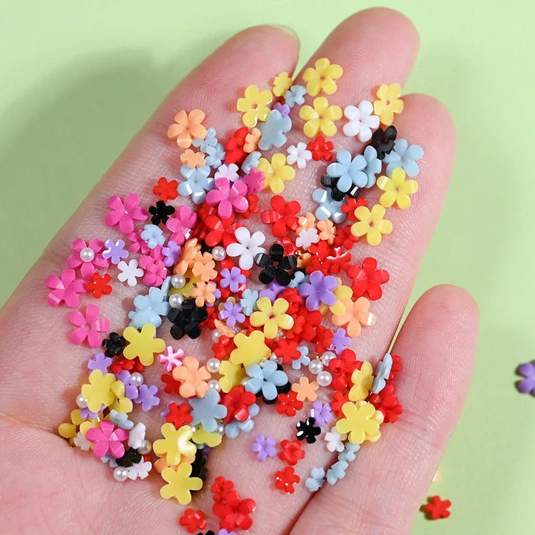 1box 3D Flower Bow Nail Art Decorations Kit Pink/White Acrylic Floral/Peal Beads Nail Charm with Wax Pen/Tweezer 4/6mm Nail Part Nail