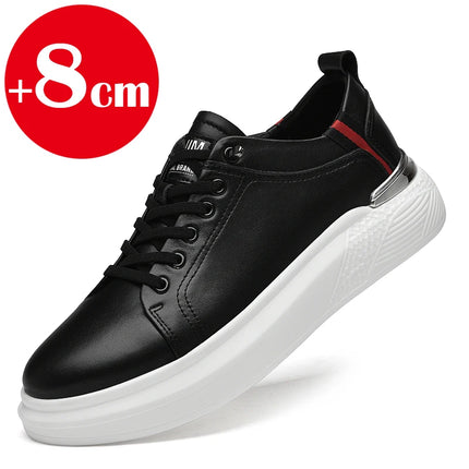 Genuine Leather Men's Height-Enhancing Shoes Men's White Sneakers Men's Elevator Height-Increasing Insoles 6/8 Cm Sports Shoes