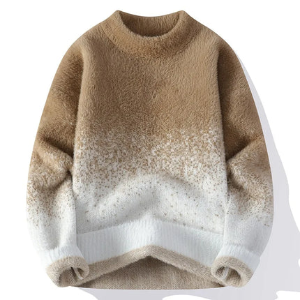 Imitation Mink Sweater for Men's Gradient Knitted Sweater for Couples Round Neck Thickened Warm Casual Pullover