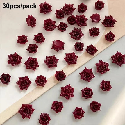 Delicate Dark Red Brown White Rose Flower Leaf Lily Tender Camellia Nail Charms Art Resin Decorations Manicure Tools Accessories