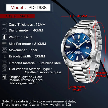 PAGANI DESIGN 2026 Sky Blue 40MM A150 Orologio Meccanico Automatico in Acciaio Inossidabile Impermeabile con Vetro Zaffiro per Uomo