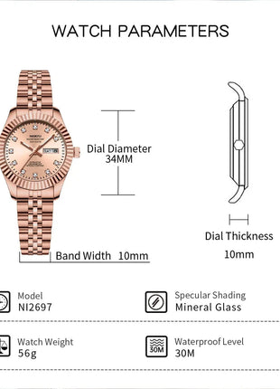 NIBOSI Orologi da donna con diamanti Orologio da donna casual di moda di lusso delle migliori marche Orologio da donna con data settimanale automatica impermeabile Reloj platinumshop