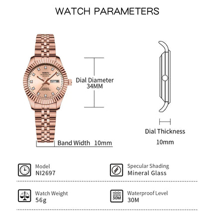 NIBOSI Orologi da donna con diamanti Orologio da donna casual di moda di lusso delle migliori marche Orologio da donna con data settimanale automatica impermeabile Reloj platinumshop
