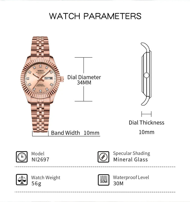 NIBOSI Orologi da donna con diamanti Orologio da donna casual di moda di lusso delle migliori marche Orologio da donna con data settimanale automatica impermeabile Reloj platinumshop