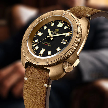 ADDIESDIVE Mens Automatic Mechanical Dive Watch Japan 8215 Movement Bronze Case Sapphire Crystal 200M Waterproof Ceramic Bezel