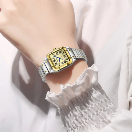 Orologi da donna quadrati Orologio da donna al quarzo Orologio da polso femminile Cinturino in bambù in acciaio inossidabile Orologio da donna casual Orologio Relogio Feminino platinumshop