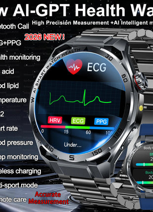 Nuovo Smartwatch 2026 con Analisi del Grasso Corporeo ECG+PPG, Acido Urico, Pressione Sanguigna, Ossigeno nel Sangue, Chiamate Bluetooth, Orologio Sportivo Intelligente per Uomini e Donne platinumshop