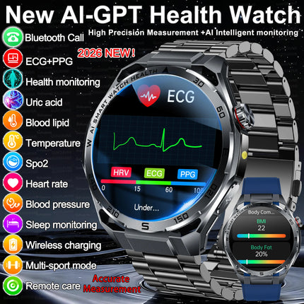 Nuovo Smartwatch 2026 con Analisi del Grasso Corporeo ECG+PPG, Acido Urico, Pressione Sanguigna, Ossigeno nel Sangue, Chiamate Bluetooth, Orologio Sportivo Intelligente per Uomini e Donne platinumshop
