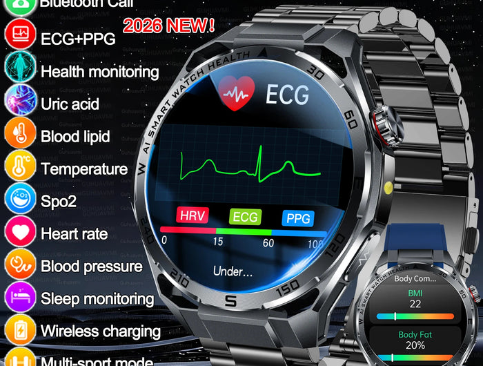 Nuovo Smartwatch 2026 con Analisi del Grasso Corporeo ECG+PPG, Acido Urico, Pressione Sanguigna, Ossigeno nel Sangue, Chiamate Bluetooth, Orologio Sportivo Intelligente per Uomini e Donne platinumshop