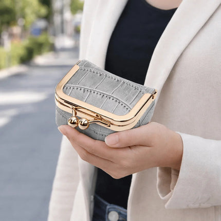 Crocodile Patterned Kiss Lock Coin Purse Square Genuine Leather Leather Jewelry Bag Mini Multifunctional Small Item Bag Storage PlatiNum