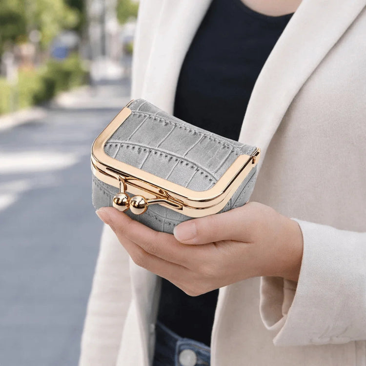 Crocodile Patterned Kiss Lock Coin Purse Square Genuine Leather Leather Jewelry Bag Mini Multifunctional Small Item Bag Storage PlatiNum