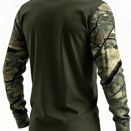 Men's Hunting 3D Geometric Print T-Shirt Comfort Casual Long Sleeve Round Neck Top Fashion Street Style Quick-Dry Men's Clothing