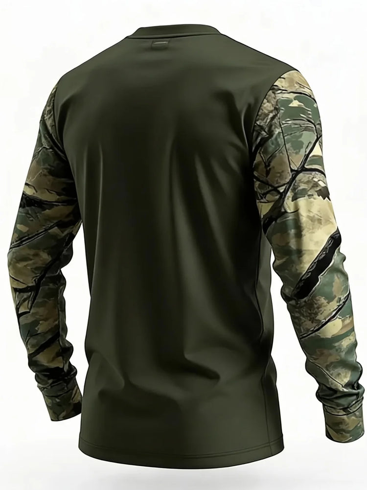 Men's Hunting 3D Geometric Print T-Shirt Comfort Casual Long Sleeve Round Neck Top Fashion Street Style Quick-Dry Men's Clothing