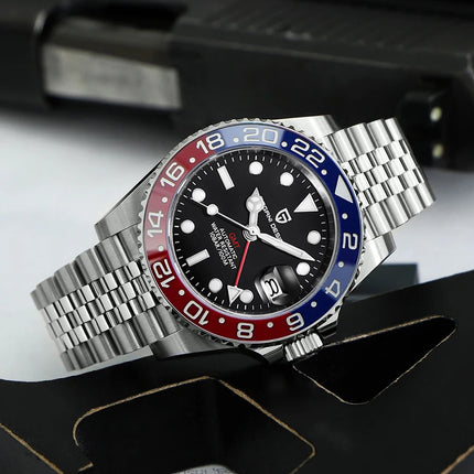 PAGANI DESIGN Pepsi GMT Orologio automatico da uomo 100M impermeabile quadrante nero luminoso cinturino Jubilee in acciaio inossidabile orologi da polso meccanici sportivi di lusso per uomo PD-1662 Relojes Hombres+Confezione