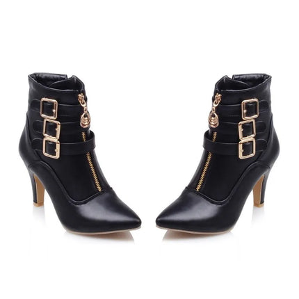 Women Shoes  Boots Spring High Heels Ankle Boots Pointed Toe Buckle  Boots Zip Ladies Shoes White Big Size 2023