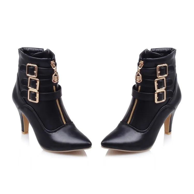 Women Shoes  Boots Spring High Heels Ankle Boots Pointed Toe Buckle  Boots Zip Ladies Shoes White Big Size 2023